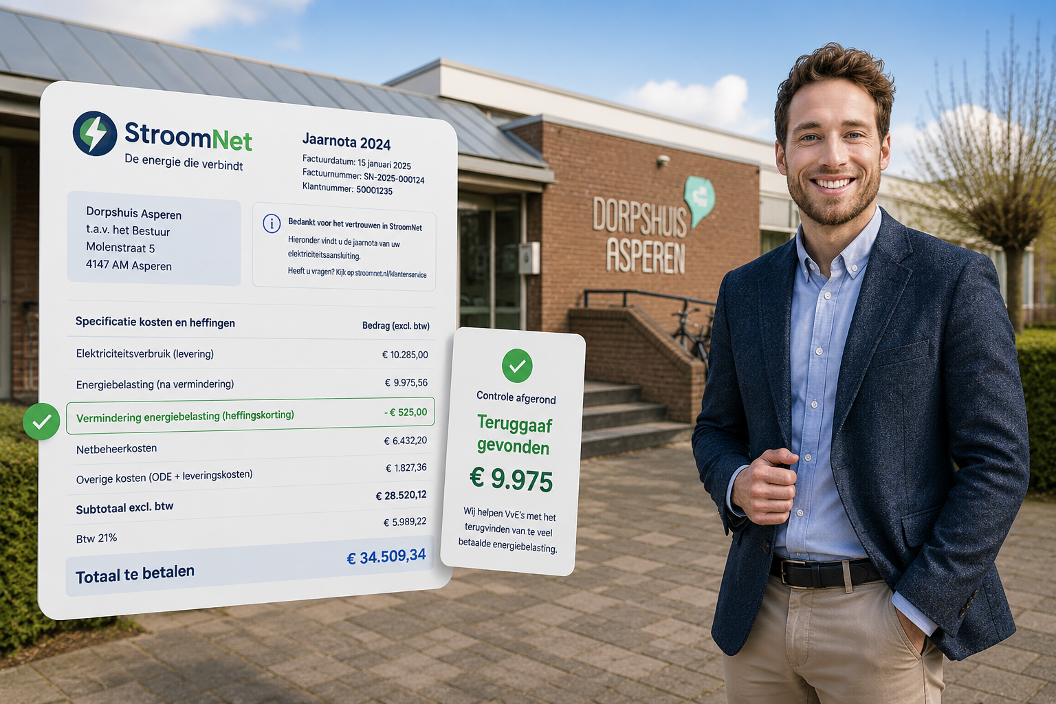 Dorpshuis Asperen met jaarnota en teruggaaf van € 9.975 - voorbeeld van een ANBI die recht heeft op 50% teruggaaf